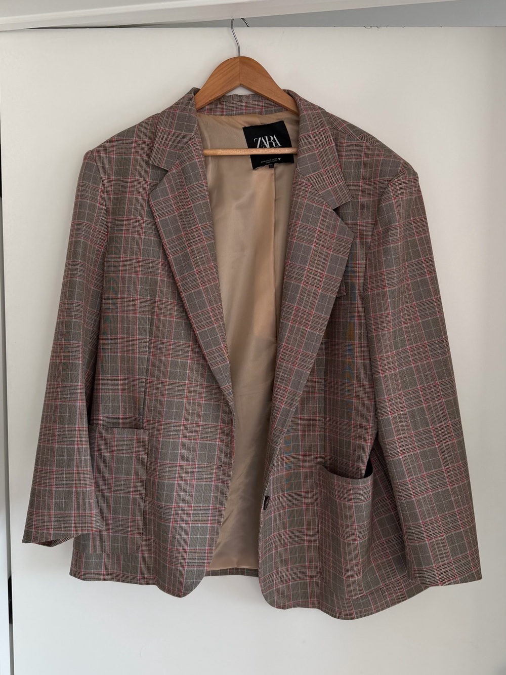 Zara Oversized Plaid Check Blazer Brown Red Size XL